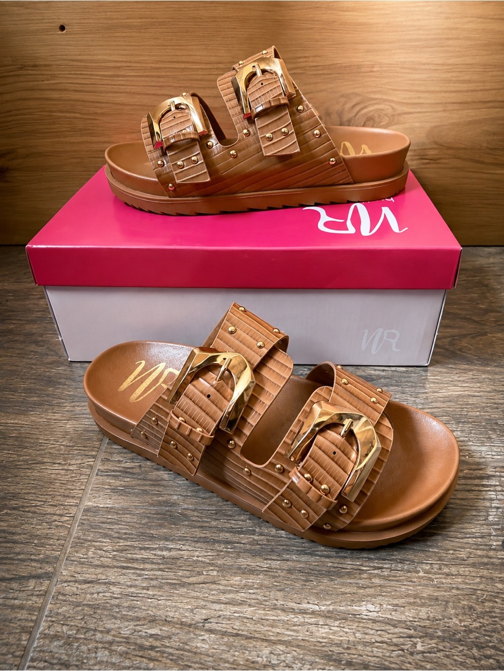 Not rated marigold sand cognac Slide Sandals — Women's Casual Comfort size 8 NIB